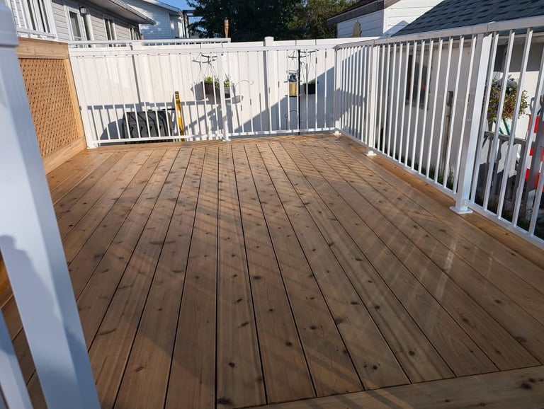 Modern deck with white railings
